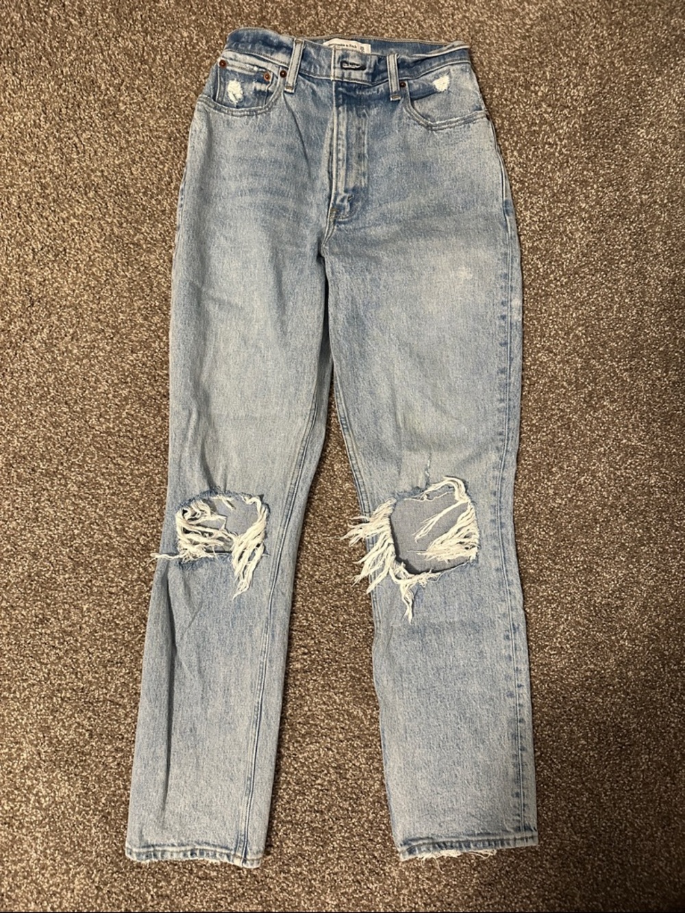 Abercrombie & Fitch Curve Love Light Blue Straight Leg Ripped Jeans